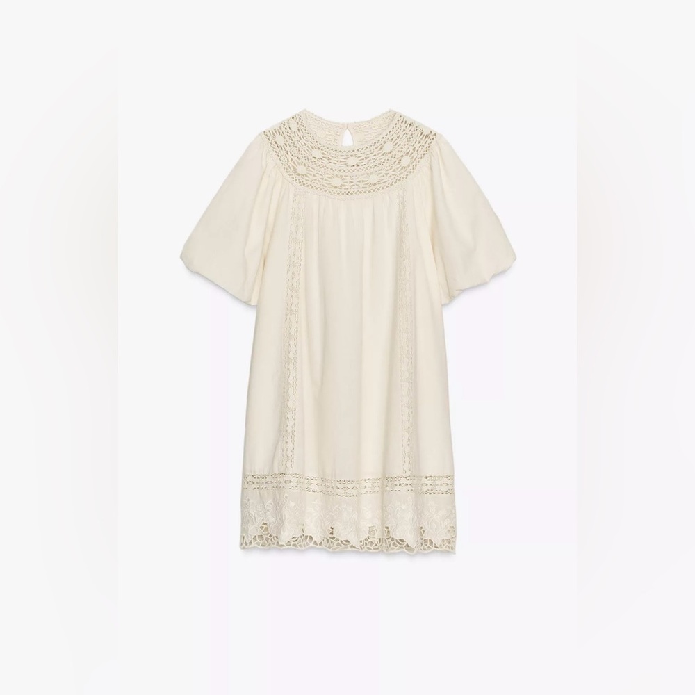 ZARA WOMAN COLLECTION - ZW Collection Embroidered Short Dress in Ecru!
